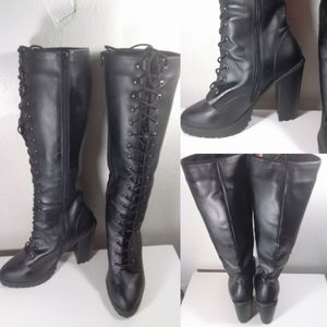 Asos Lace Up Chunky Heel Knee High Boot